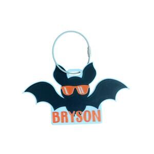 Halloween Trick or Treat Bag Tag Bat with "Bryson" name